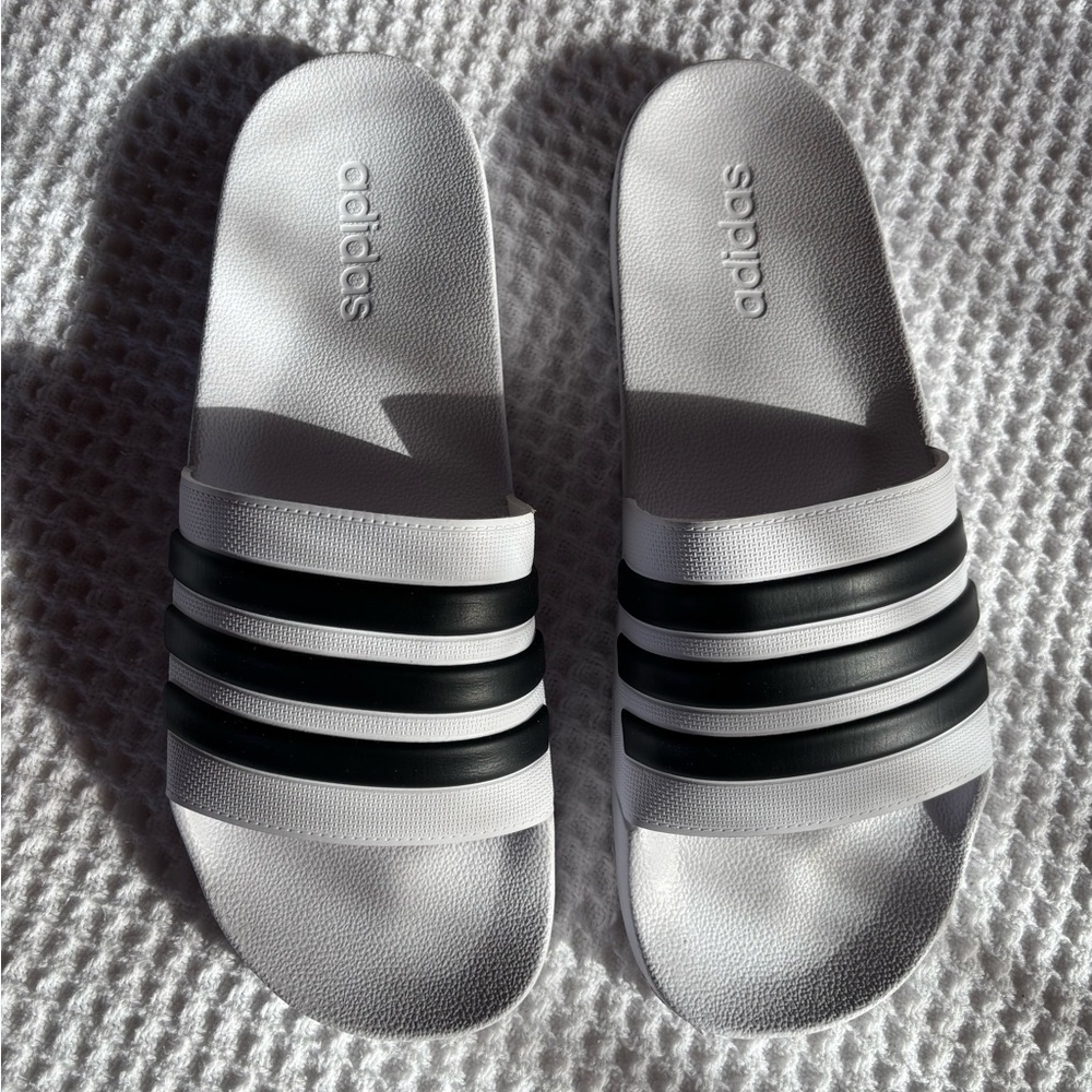 Adidas Black and White Slide Sandals